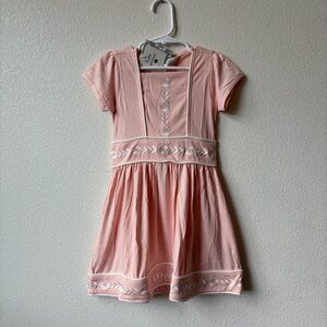 NEW Kate Quinn 3T Short Puff Sleeve Piped Square Neck Embroidered Pink Dress